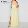 Guangzhou Manufacturers Luxury Maxi Sexy Elegant Top Woman Yellow Lace Evening Dress